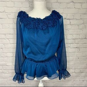 Victor Costa Blue Boho Top Medium